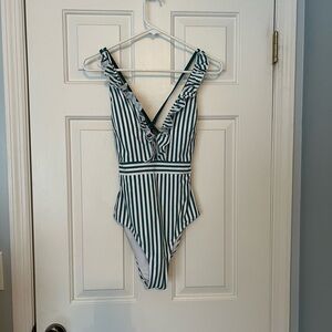 Striped Ruffle One-Piece Swimsuit - Cupshe